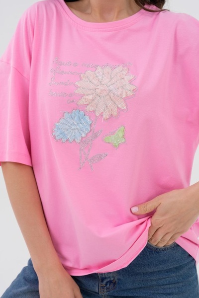 Oasis Футболка великого розміру/оверсайз з квітковим аплікацією та каменним п...
