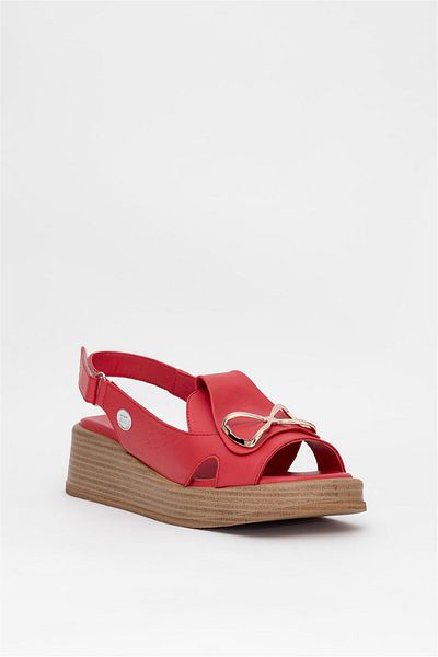 Mammamia D25Ys-2780 Women's Genuine Leather Flat Sandals Red