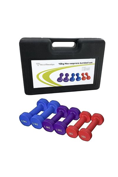 YALLA HomeGym دمبل من النيوبرين، مجموعة من 6 دمبل للرجال والنساء، بمقبض مانع للانزلاق