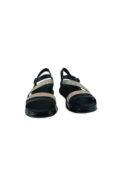 Mammamia Women's Leather Sandals - Daily Comfort - Wedge Heel Sandals - Black D25Ys-2365