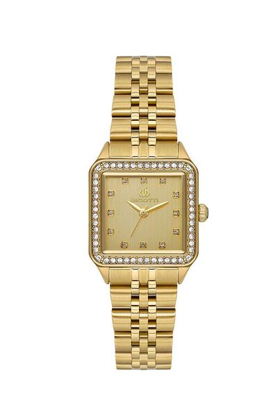 Bigotti Bg.1.10599-2 Square Dial Stone Design 3 Atm Waterproof Gold Color Women's Wristwatch