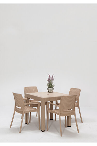 MOBETTO Rattan Lüx Home Bahçe Balkon Masa Takımı-cappucino