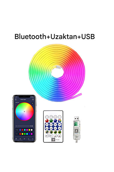 Genel Markalar İdragon 5V RGB Neon Şerit Led Lamba -5M- Telefon ve Kumanda ile Kontrol Sınırsız Renk Tak Çalıştır