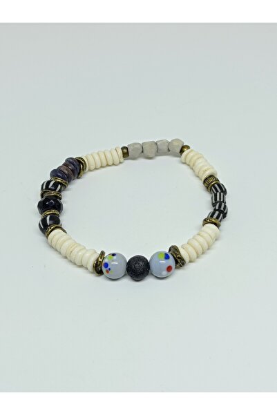 mama india alaçatı Ethnic Design Handmade Elastic Natural Stone Bone Bracelet...