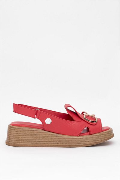 Mammamia D25Ys-2780 Women's Genuine Leather Flat Sandals Red