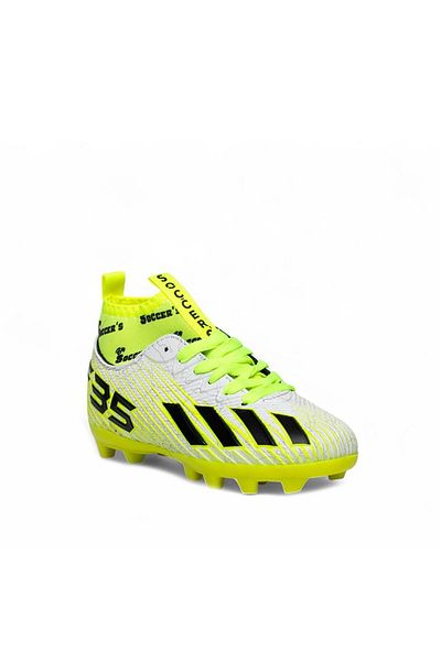 Walked White Green 31-35 Turf and Artificial Grass Cleats with Socks
