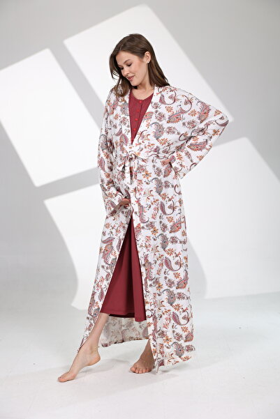 Lohusa Homewear طقم ثوب نوم نسائي بتصميم خاص من الدانتيل 100% قطن منقوش باللو...