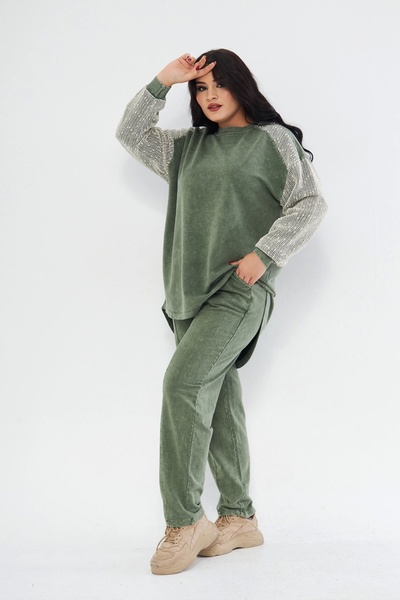 Butik Payetli Uzun Kol Pamuklu Takım-haki