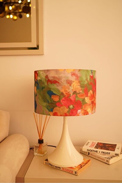 retro home design Krem Ayaklı Özel Çiçek Model Detaylı Masa Lambası Dekoratif...