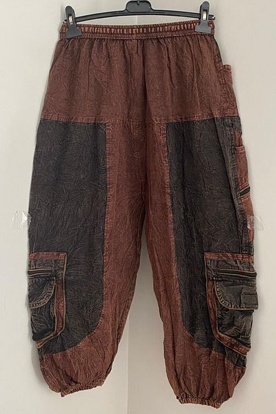 AYASOFYA OTANTIK Unisex Nepalese Brown Ethnic με ελαστική μέση και πόδια με τσέπες από βαμβακερό χαλαρό παντελόνι Bohemian Shalwar