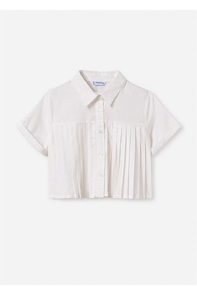 MAYORAL Girl's White Shirt with Fur Sleeves