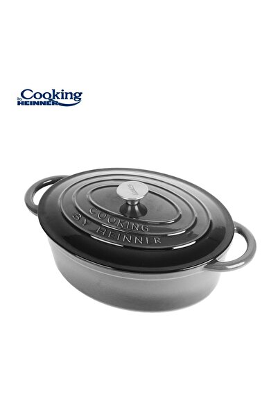 Cooking by Heinner Oval enameled cast iron casserole with lid, 6L, Marble Grey, 33x26.5x11.5 cm