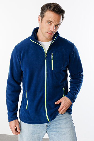 GENIUS STORE Jachetă de exterior pentru bărbați din fleece - cu fermoar complet, 3 buzunare, fleece tactic