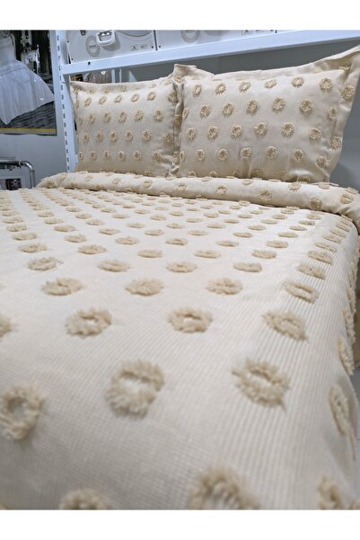 ESTİMA Aslan Tekstil Ayşe Çift Kişilik Ponponlu Yatak Örtüsü 250x260 2 Yastık 50x80