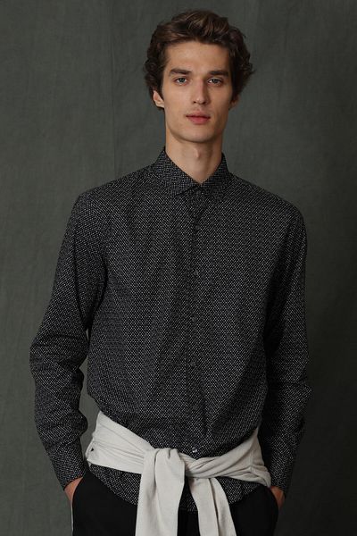 Lufian Cămașă Basic Bărbați Felix Comfort Slim Fit Negru