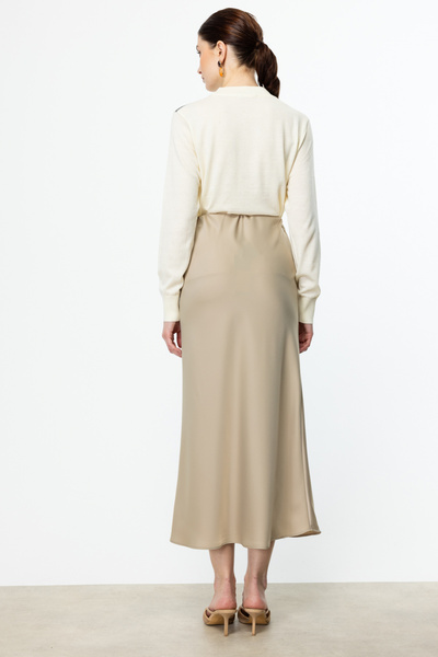 ON TRİKO Satin skirt with elastic waist 54212-25