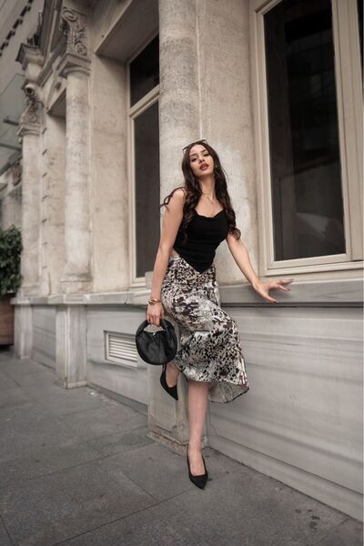 Gugus FEMEI Fusta din satin cu model A-Line Talie înaltă Lungime lungă/Lungime maximă Fusta 100% satin