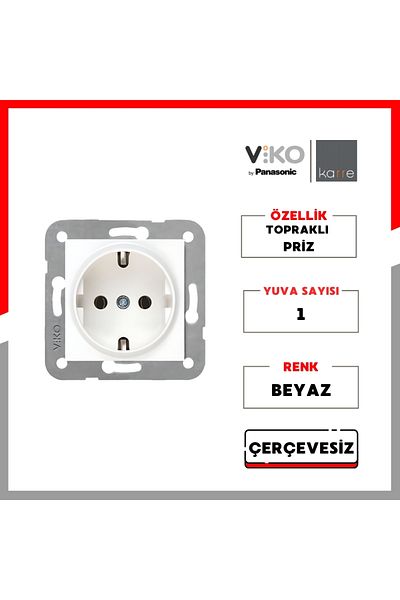 VİKO Karre Socket – Grounded, White, Frameless, Stylish and Durable Design