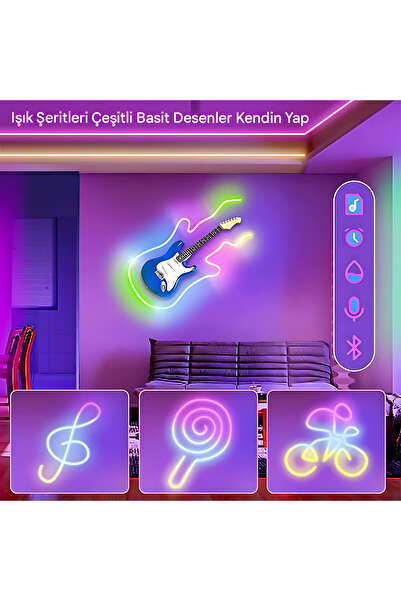 ROHS 5V RGB Neon Şerit Led Lamba 3M-5M-10M Telefon ve Kumanda ile Kontrol Sınırsız Renk Tak Çalıştır