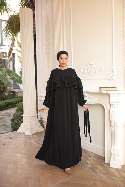 Nissra Ankanoor Μαύρο Φόρεμα Casual με διπλό βολάν Anka255068