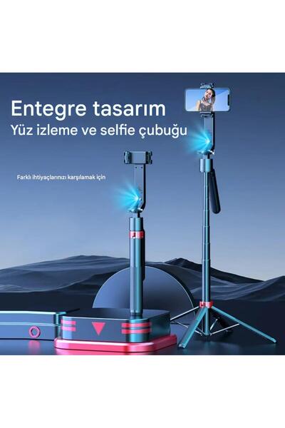 Asfal Yüz Takibi Yapan Selfie Çubuğu, Çantalı, Uzaktan Kumandalı, 360° Dönen 180 Cm, Gopro Uyumlu Tripod