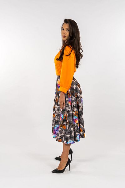 Gorgeaux Orange Blouse and Floral Skirt Set Iulia - S(36)