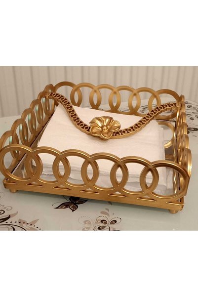 Generic Brand 1 Pcs Mirrored Ring Luxury Gold Presentation Square Napkin Holder 18X18 &Decor 18 X 18 Yellow Plastic Tr a Moistened Cloth