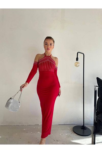hipnoz butik Women's Stone Detailed Ankle Length Dress (Original Visual Used