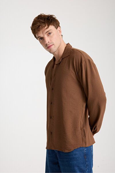 BİYOGRAF Erkek Keten Ayrobin Dokulu Bol Kalıp Oversize Salaş Gömlek