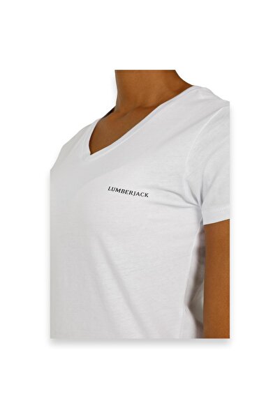 lumberjack Λευκό γυναικείο μπλουζάκι 4m Wb V Neck 11ct126 4fx