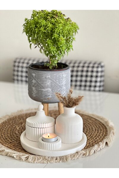 misefhome Beyaz Renk Özel Tasarım Mumluk Ve Vazo Aksesuar Seti Dekoratif Ürün