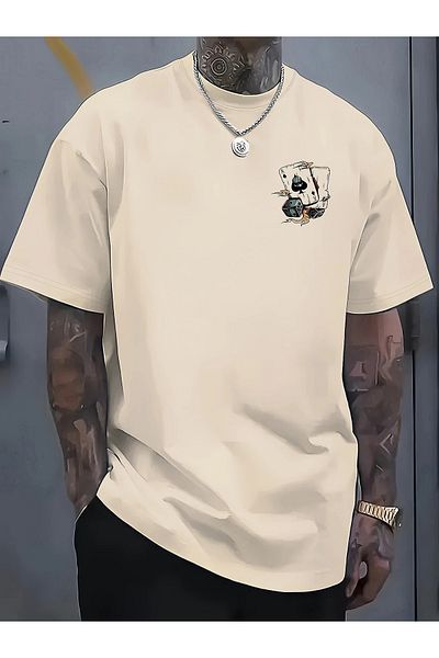 LAND MODA تي شيرت بأكمام قصيرة برسومات للرجال - طباعة Ace of Spades and Dice، رقبة دائرية فضفاضة،