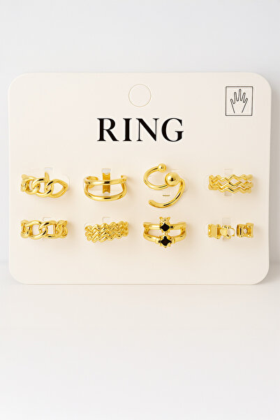 MakeWell 6'lı 8li 10lu Yüzük Setleri Kelebekli Pembe Taşlı Sade Gold Renkli Yüzükler