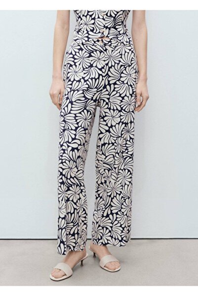 MANGO Woman Çiçekli keten pantolon