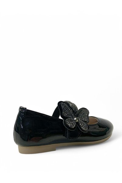 Tuğba Ortopedi 258 Orthopedic Girl's Preschool Black Patent Leather Butterfly Stone Ballerinas