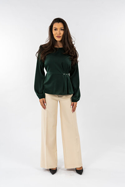 Gorgeaux Set Bluză Verde Smarald și Pantaloni Crem - XL (42)