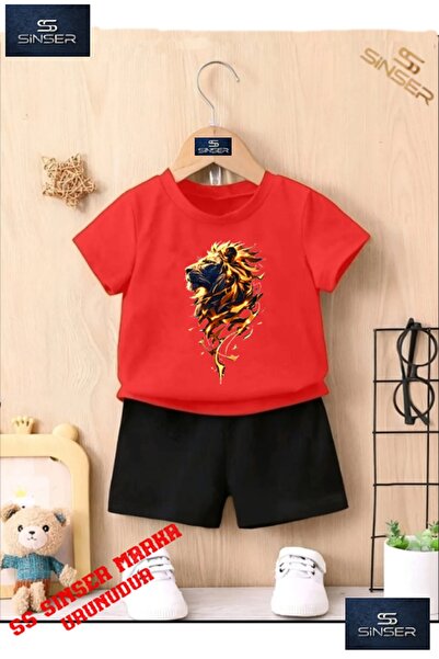 SS SİNSER Kids Lion Flame Custom Printed Crew Neck T-Shirt - Shorts Set