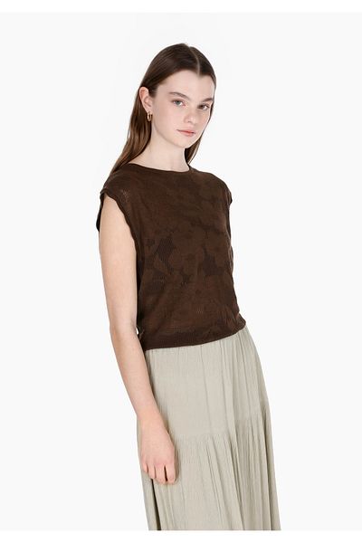 Colin's Regular Fit Round Neck Floral Women's Brown Sleeveless Sweater