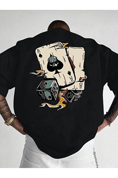 LAND MODA Tricou grafic cu mânecă scurtă pentru bărbați - imprimeu As de pică...