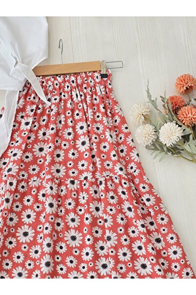 ENDAMIM Φούστα από βισκόζη σε στρώσεις - Floral σχέδιο