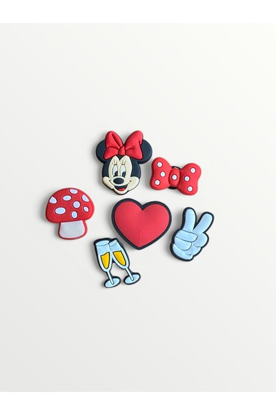 Crocs Jibbitz Terlik Süsü 6 Lı-Mini Fare,Mantar,Kalp,Kurdela,Kadeh