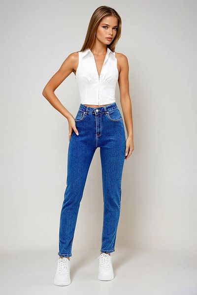 VAGGON Pantaloni de damă, albaștri, cu 5 buzunare, din lycra, cu picior din tub, Prmx13052