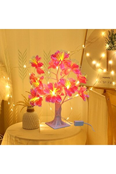 Genel Markalar Pembe Led Işıklı Çiçek Masa Lambası, 35x35, Dekoratif ve Şık Aydınlatma Seçeneği