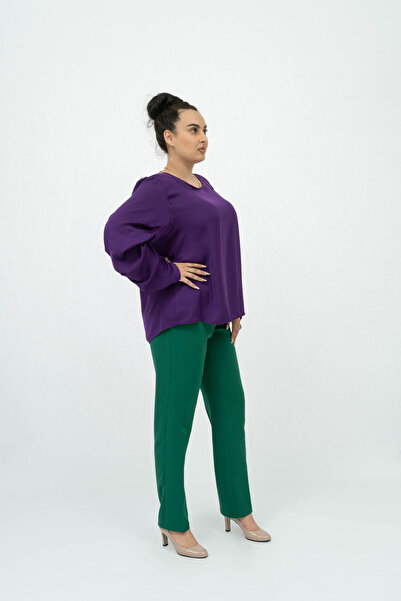 Gorgeaux Elegant Purple Blouse and Green Pants Set - 5XL(50)
