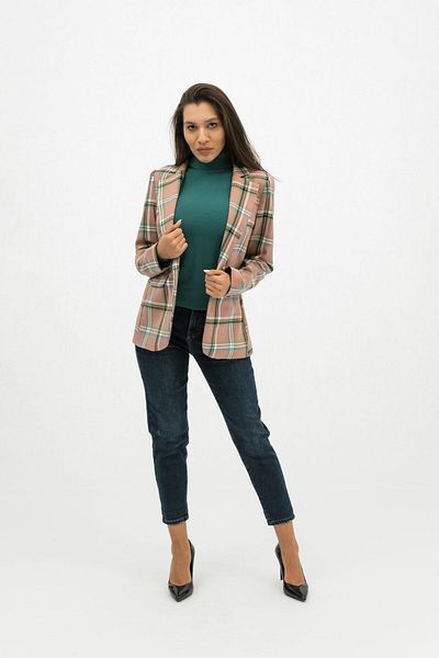 Gorgeaux Checkered Jacket and Green Knit Blouse Set - XXL(44)
