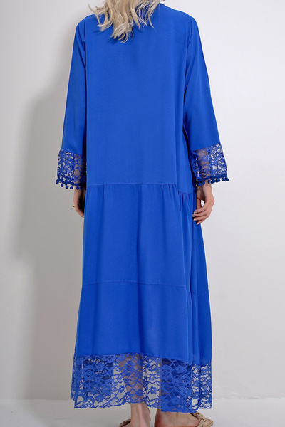 VAGGON Жіноча сукня Saks суддя комір халат на ґудзиках мереживо детальний Maxiboy плаття Prmx12005