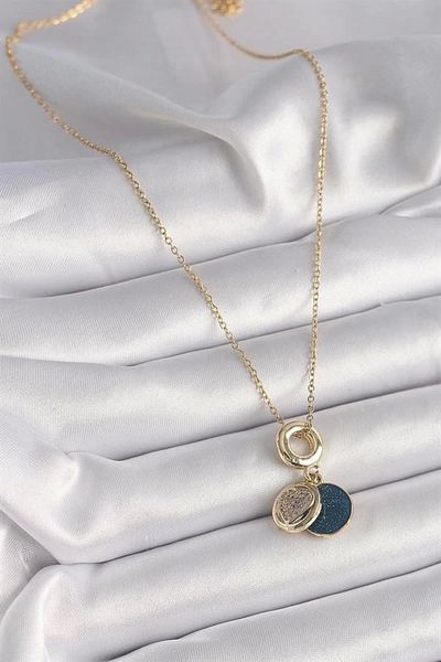 Clariss 316L Steel Gold Color Chain Zircon Stone Heart Model Blue Silvery Women's Necklace