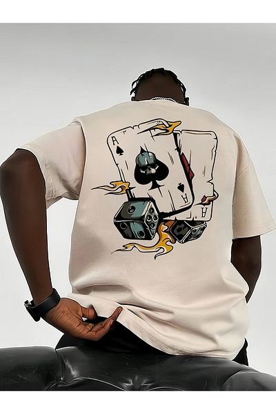 LAND MODA تي شيرت بأكمام قصيرة برسومات للرجال - طباعة Ace of Spades and Dice، رقبة دائرية فضفاضة،