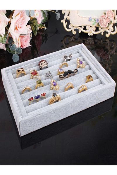 MeGass Dekor Domestic Production Small Size Suede Fabric Gray Color 22.5/14.5 Cm Roll Drawer Ring Stand