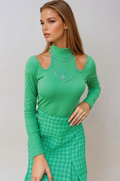 VAGGON Γυναικεία Πράσινη Μπλούζα Half Fisherman Out Cut Prmx11026